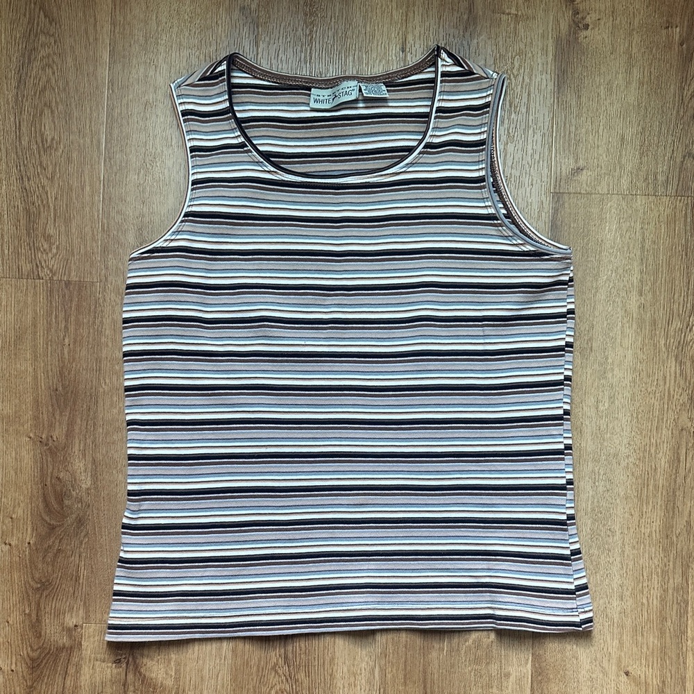 Vintage White Stag Striped Sleeveless Tank in Brown, Black, White & Tan